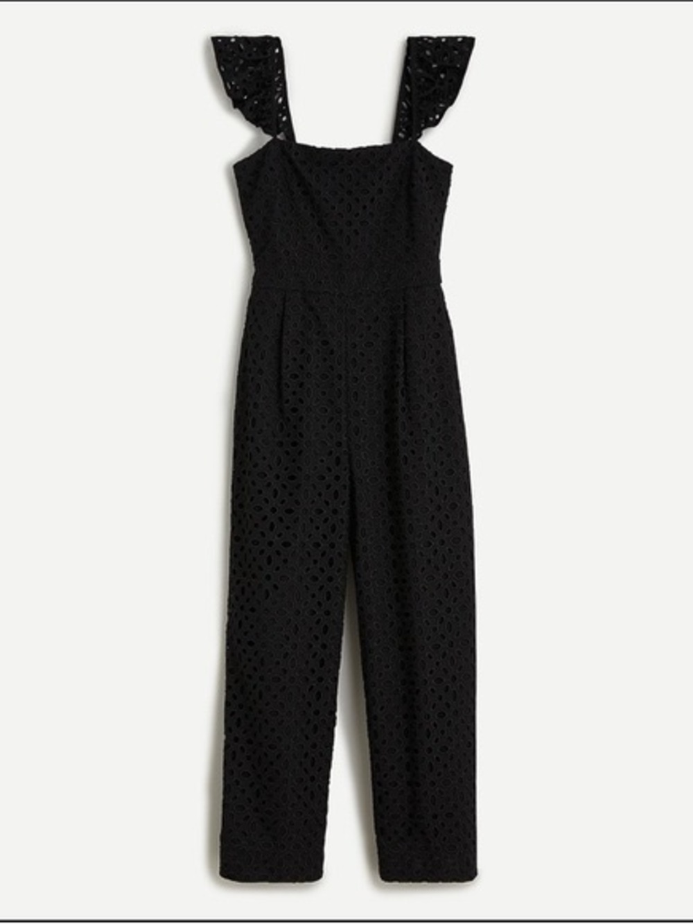 J. Crew Black Eyelet Jumpsuit with Ruffled Straps